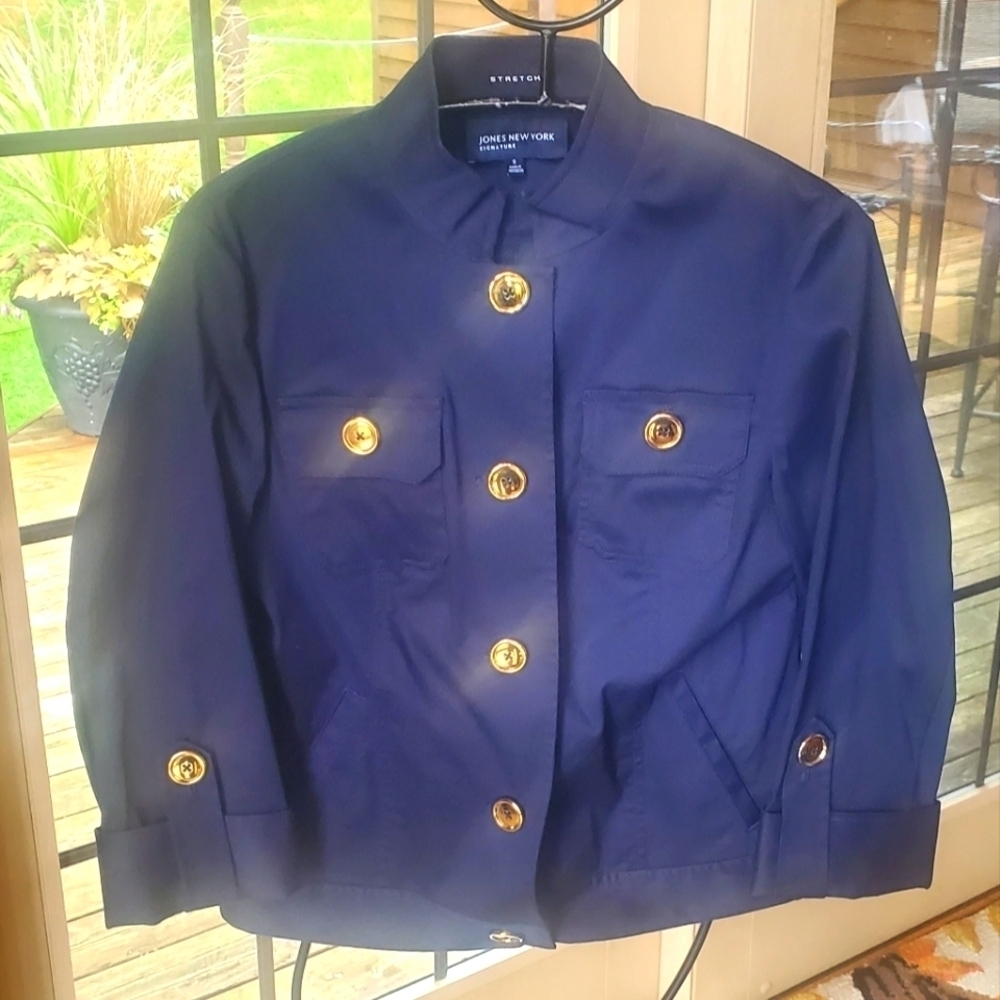Jones New York Signature Military Style Elegant Blue GoldButton Down Sz S Blazer